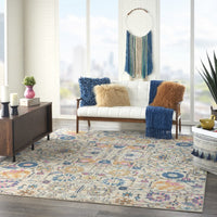 8’ x 10’ Ivory and Multicolor Floral Buds Area Rug