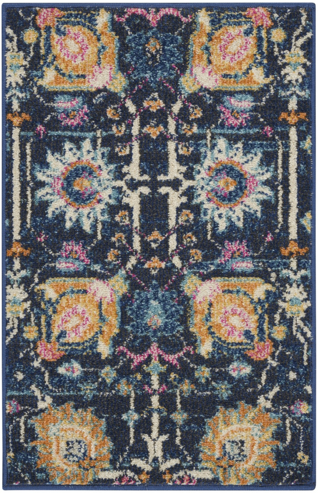 2’ x 3’ Navy Blue Floral Buds Scatter Rug