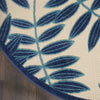 4’ Round Navy and Beige Leaves Indoor Outdoor Area Rug