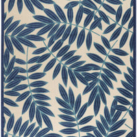 7’ x 10’ Navy and Beige Leaves Indoor Outdoor Area Rug