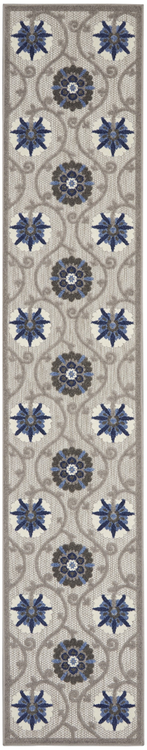 2’ x 12’ Gray and Blue Indoor Outdoor Runner Rug