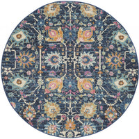 5’ Round Navy Blue Floral Buds Area Rug