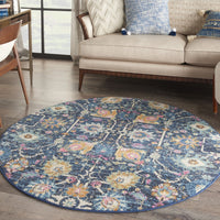 5’ Round Navy Blue Floral Buds Area Rug