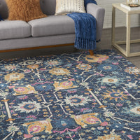 7’ x 10’ Navy Blue Floral Buds Area Rug