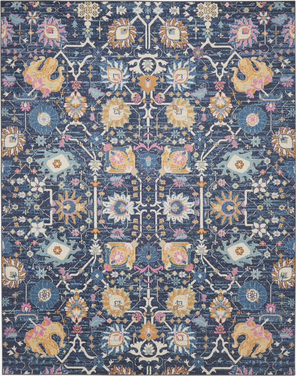 8’ x 10’ Navy Blue Floral Buds Area Rug