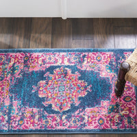 2’ x 3’ Blue and Pink Medallion Scatter Rug