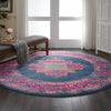 8’ Round Blue and Pink Medallion Area Rug