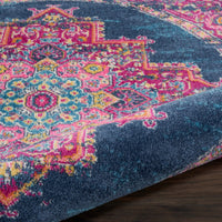 8’ Round Blue and Pink Medallion Area Rug