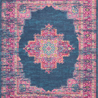 8’ Round Blue and Pink Medallion Area Rug