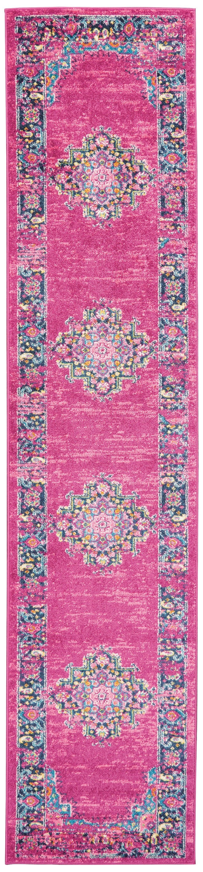 2’ x 10’ Fuchsia and Blue Distressed Runner Rug