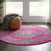 4’ Round Fuchsia and Blue Distressed Area Rug