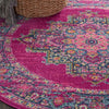 5’ Round Fuchsia and Blue Distressed Area Rug