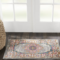 2’ x 3’ Gray and Gold Medallion Scatter Rug