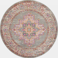 8’ Round Gray and Gold Medallion Area Rug