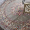 8’ Round Gray and Gold Medallion Area Rug