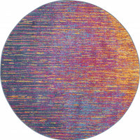 5’ Round Rainbow Abstract Striations Area Rug