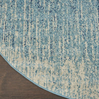 4’ Round Navy and Light Blue Abstract Area Rug