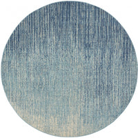 8’ Round Navy and Light Blue Abstract Area Rug