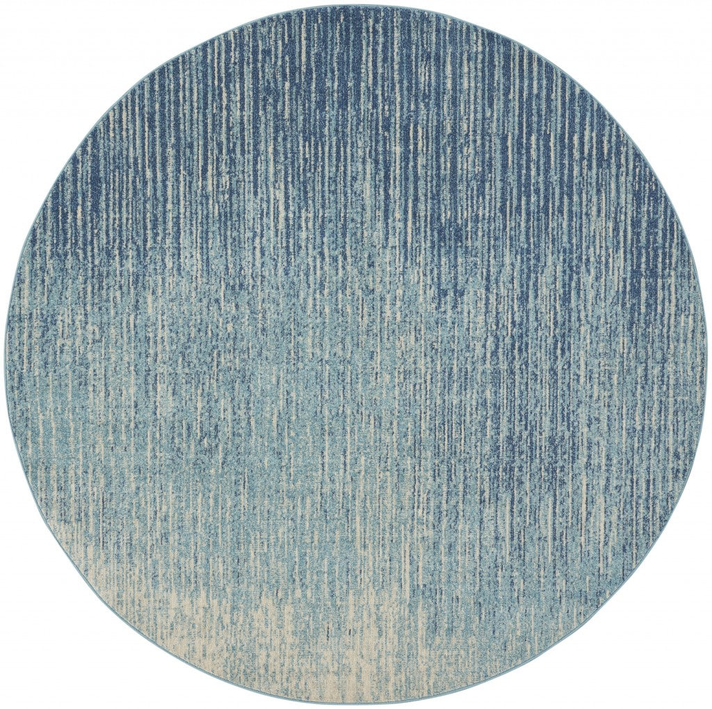 8’ Round Navy and Light Blue Abstract Area Rug