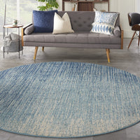 8’ Round Navy and Light Blue Abstract Area Rug