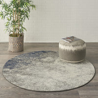 5’ Round Charcoal and Ivory Abstract Area Rug