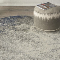 5’ Round Charcoal and Ivory Abstract Area Rug