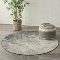 5’ Round Charcoal and Ivory Abstract Area Rug