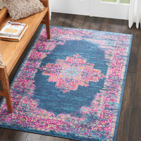 4’ x 6’ Blue and Pink Medallion Area Rug