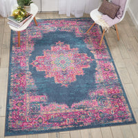 5’ x 7’ Blue and Pink Medallion Area Rug