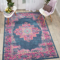 5’ x 7’ Blue and Pink Medallion Area Rug