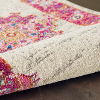 2’ x 3' Ivory and Fuchsia Distressed Scatter Rug