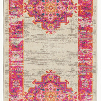 2’ x 8' Ivory and Fuchsia Distressed Runner Rug