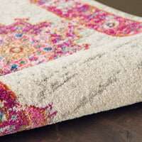 2’ x 8' Ivory and Fuchsia Distressed Runner Rug