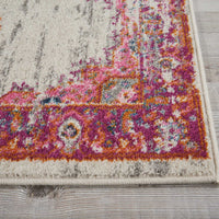 2’ x 8' Ivory and Fuchsia Distressed Runner Rug