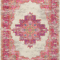 4’ x 6' Ivory and Fuchsia Distressed Area Rug