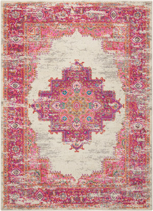 4’ x 6' Ivory and Fuchsia Distressed Area Rug