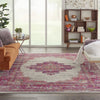 8’ x 10' Ivory and Fuchsia Distressed Area Rug