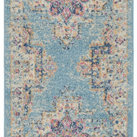 2’ x 10’ Light Blue Distressed Medallion Runner Rug