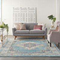 7’x10’ Light Blue Distressed Medallion Area Rug