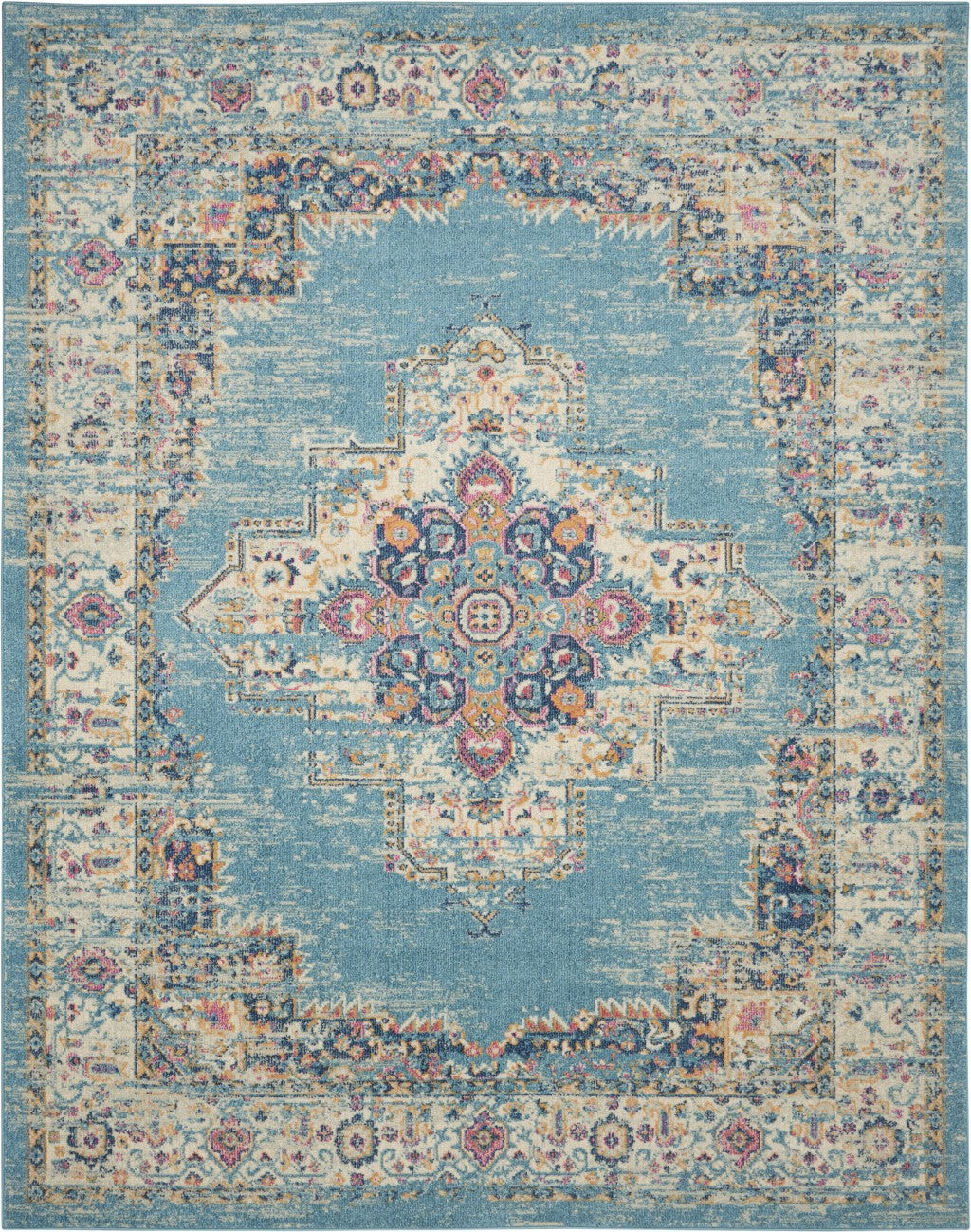 8’x10’ Light Blue Distressed Medallion Area Rug