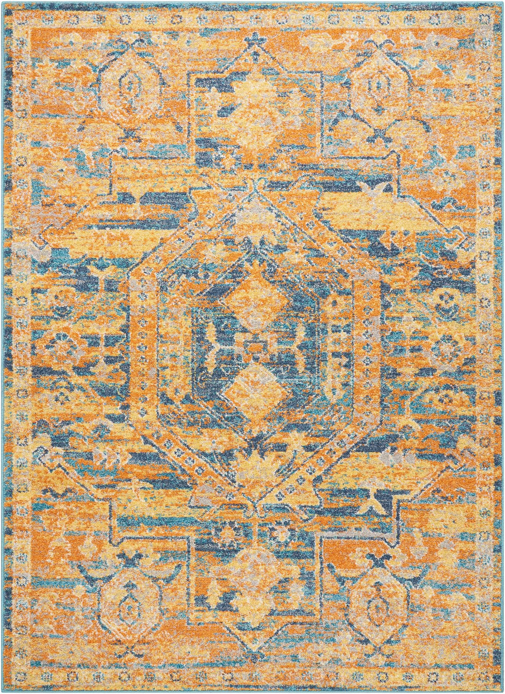 7’ x 10’ Gold and Blue Antique Area Rug