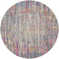 5’ Round Ivory Abstract Striations Area Rug