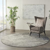 8’ Round Charcoal and Ivory Abstract Area Rug