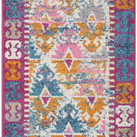 2’ x 8’ Ivory and Magenta Tribal Pattern Runner Rug