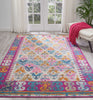 5’ x 7’ Ivory and Magenta Tribal Pattern Area Rug