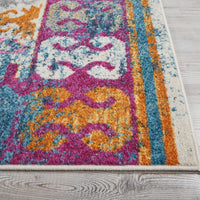 8’ x 10’ Ivory and Magenta Tribal Pattern Area Rug