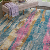 8’ x 10’ Gray Colorful Abstract Stripes Area Rug