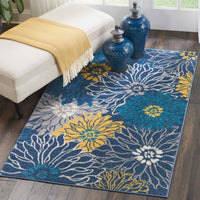 4’ x 6’ Blue Tropical Flower Area Rug