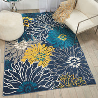 5’ x 7’ Blue Tropical Flower Area Rug