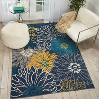 5’ x 7’ Blue Tropical Flower Area Rug